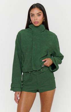 Ventura Jacket ~ Green Faux Suede