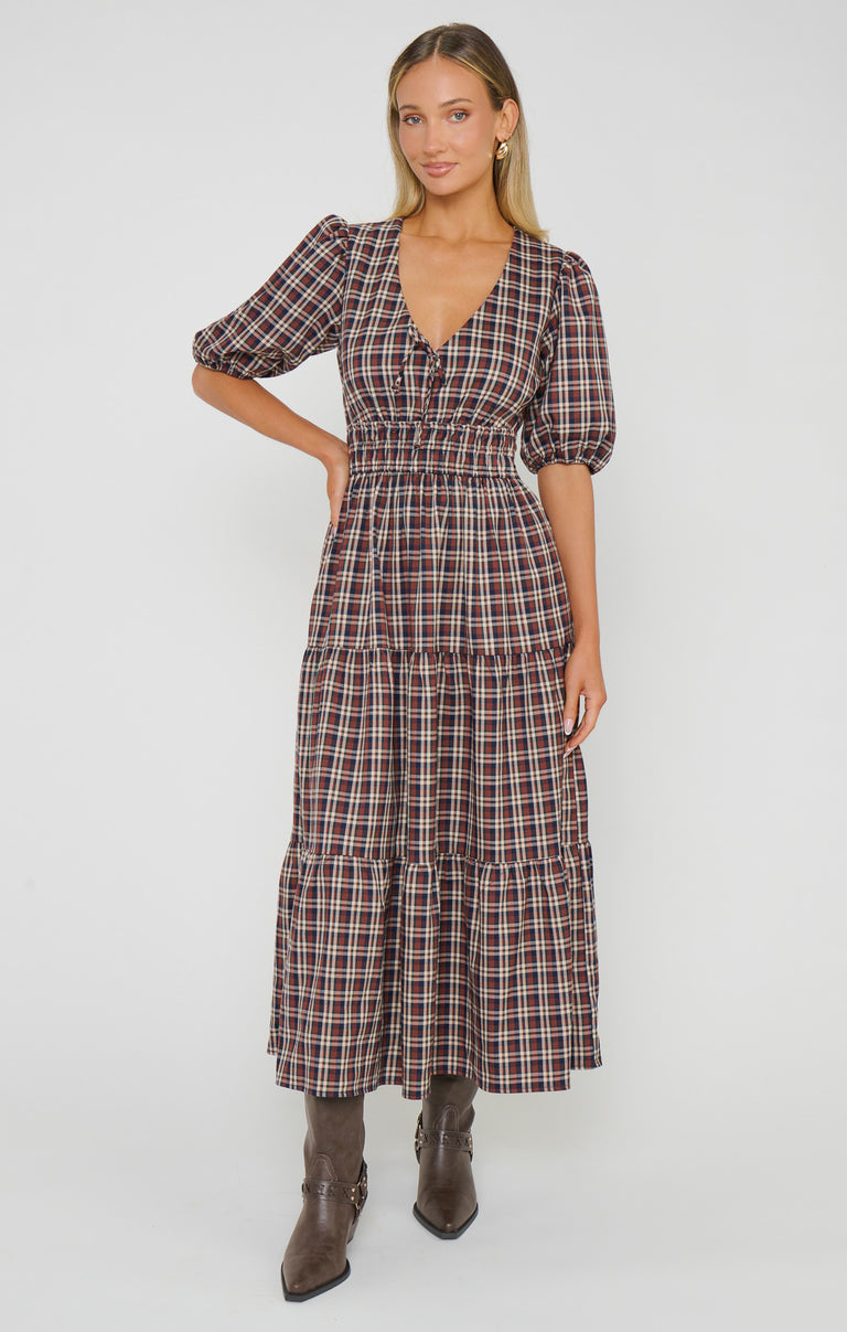 Brianna Midi Dress ~ Saddle Plaid – Show Me Your Mumu