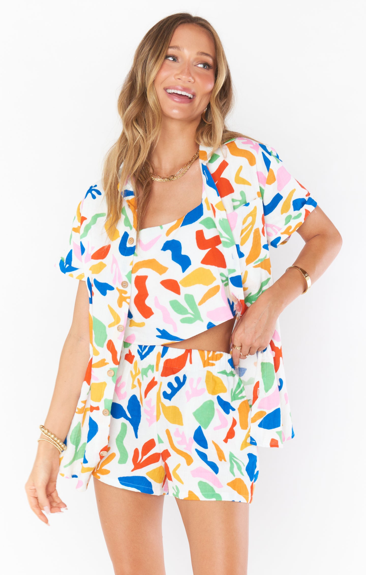 Show Me Your high quality Mumu Mikey Button Up in Blue Lagoon Palm Size Small