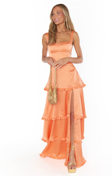 Lady Corset Dress, in Cantaloupe Luxe Satin | Show Me Your Mumu