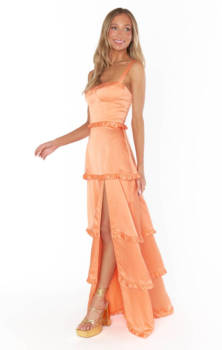 Lady Corset Dress, in Cantaloupe Luxe Satin | Show Me Your Mumu