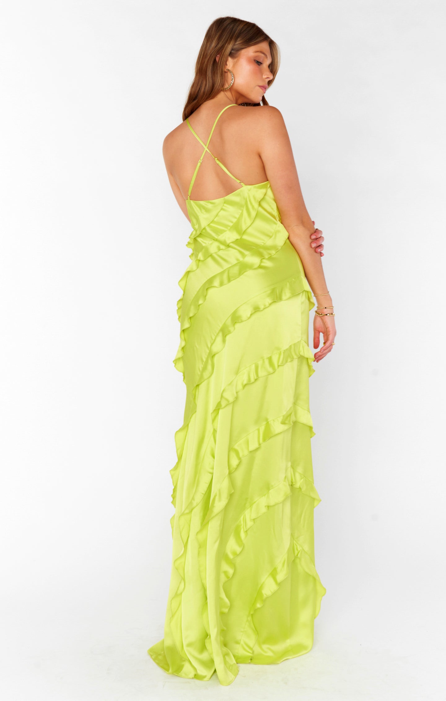 Romance Ruffle Dress ~ Citrine Luxe Satin Show Me Your Mumu Romance Ruffle Dress ~ Citrine Luxe Satin Show Me Your Mumu