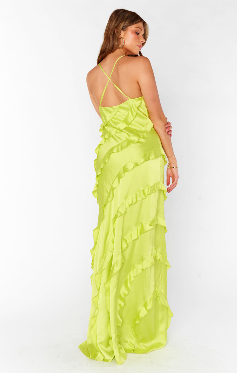 Romance Ruffle Dress ~ Citrine Luxe Satin – Show Me Your Mumu