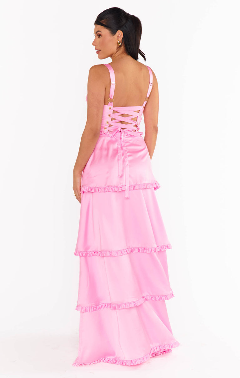 Lady Corset Dress, in Pink Luxe Satin, Size: Large | Show Me Your Mumu