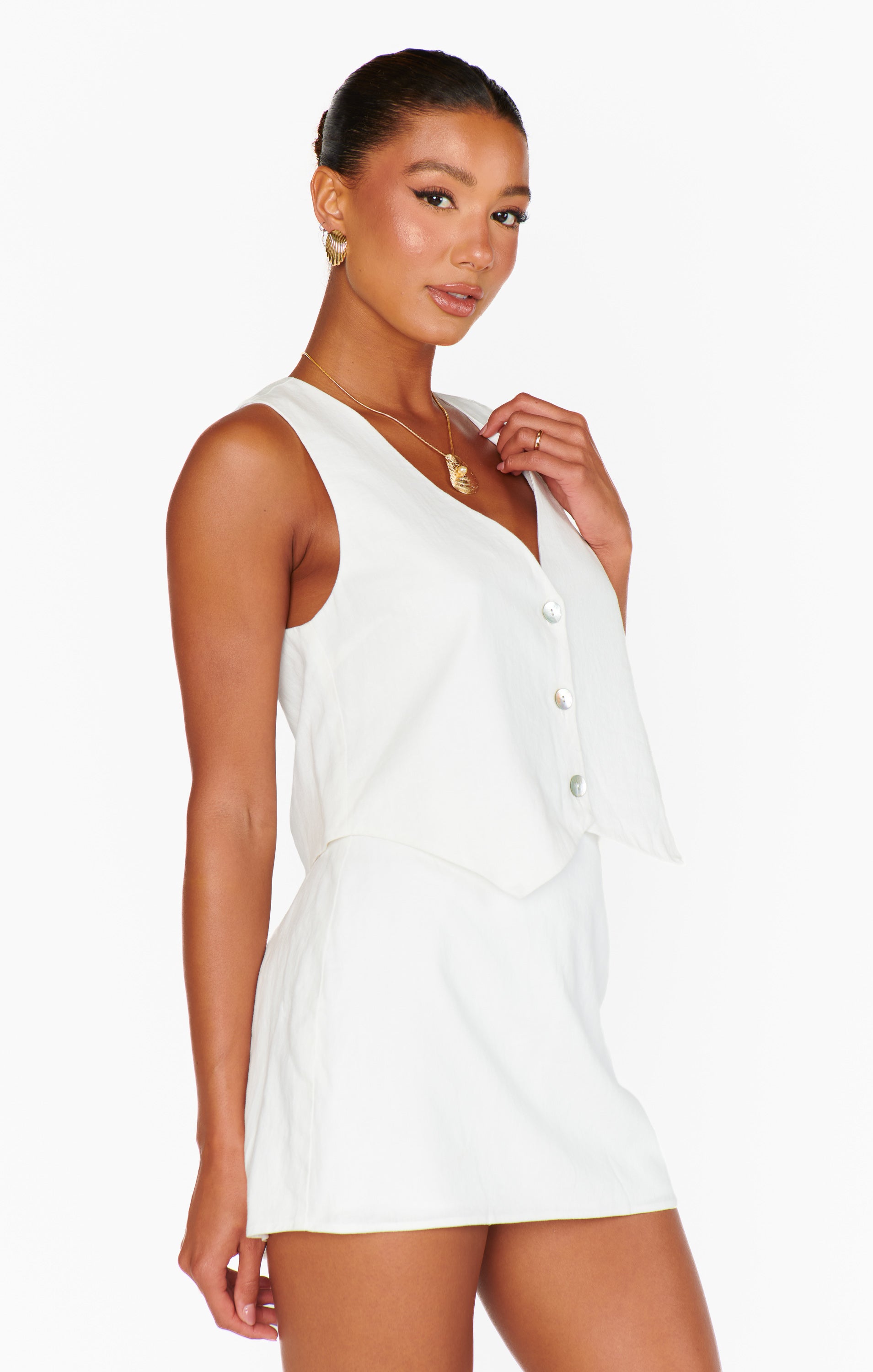 Vicky Vest Top ~ White Linen – Show Me Your Mumu