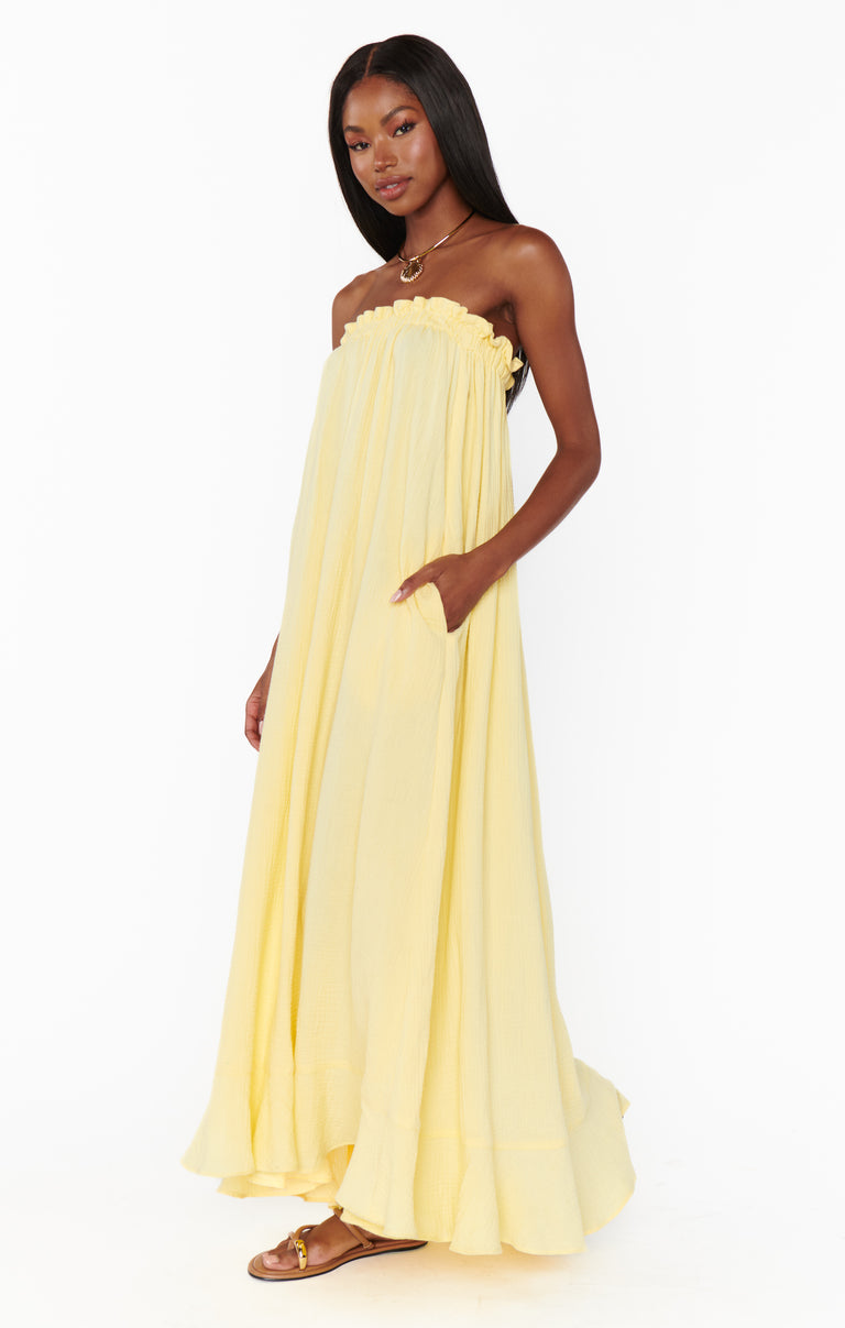 long yellow maxi dress Around The World ~ Gauze – Show Me Your Mumu A fresh lemon yellow Chiffon Long Prom Dress 30FSMAYAU Size:US 10 / UK 14 / EU 40