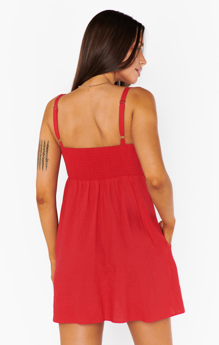 knee length dresses for ladies Steph Mini Dress ~ Red Linen – Show Me Your Mumu
