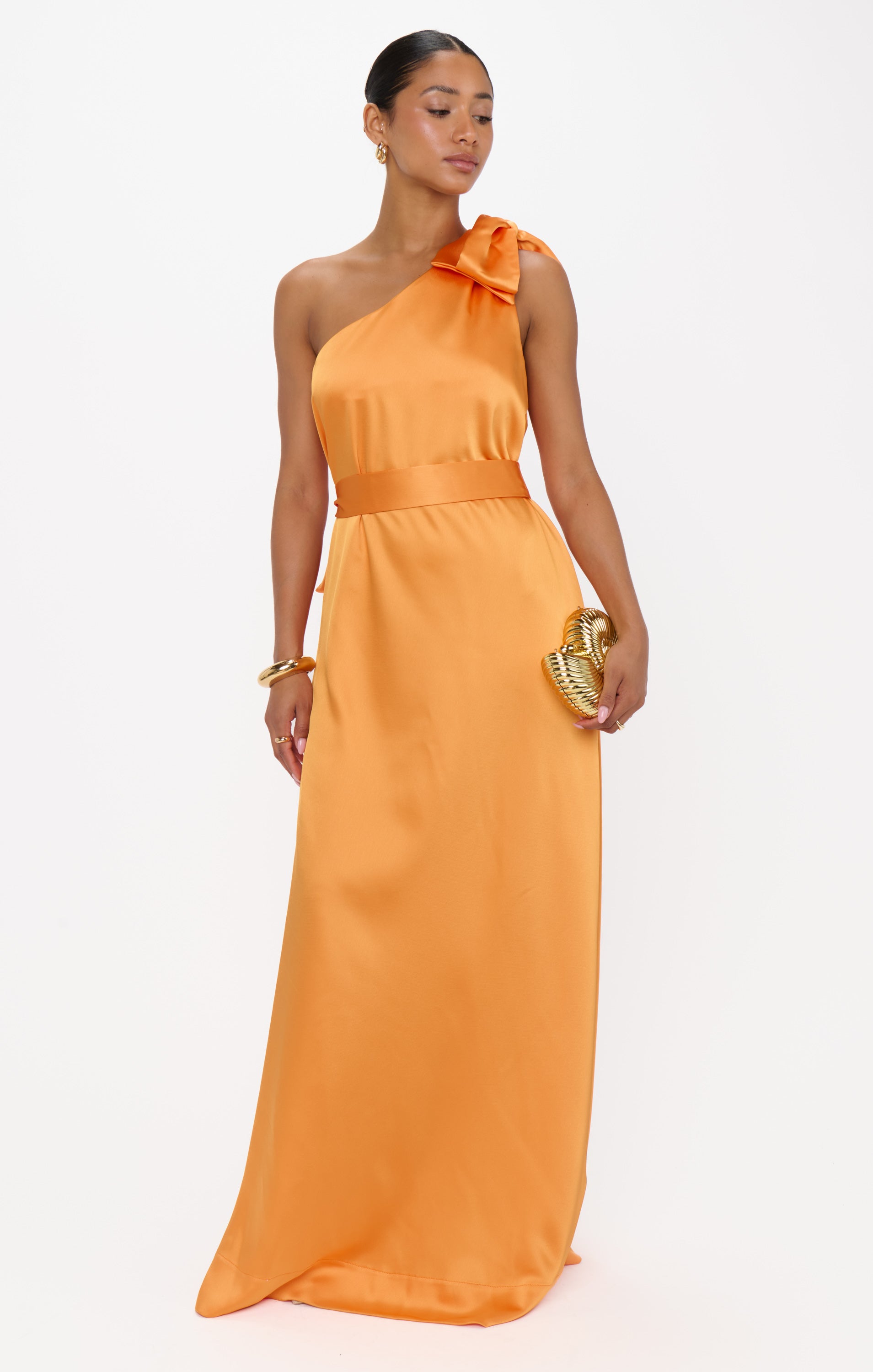 Jackie Maxi Dress ~ Tangerine Fluid Satin  Show Me Your Mumu
