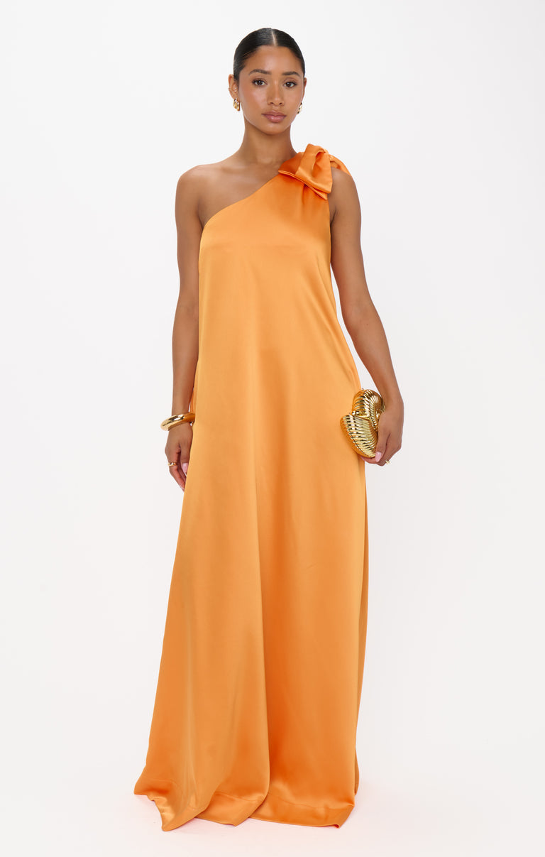 Jackie Maxi Dress ~ Tangerine Fluid Satin Show Me Your Mumu Jackie Maxi Dress ~ Tangerine Fluid Satin Show Me Your Mumu