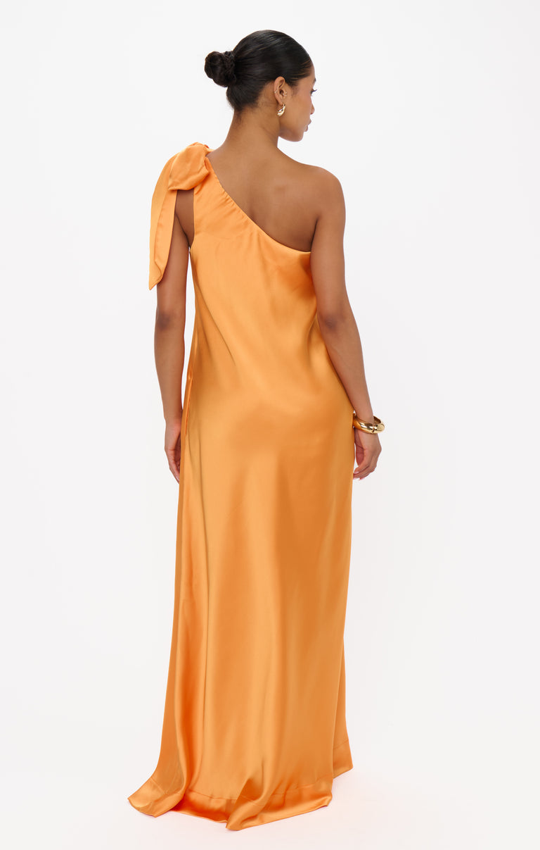 Jackie Maxi Dress, in Tangerine Fluid Satin | Show Me Your Mumu