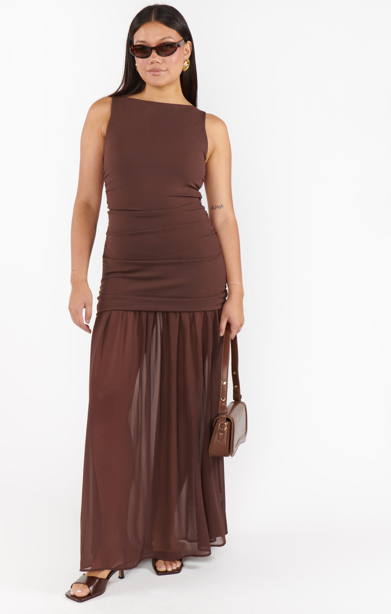 Aria Maxi Dress ~ Chocolate Stretch Chiffon