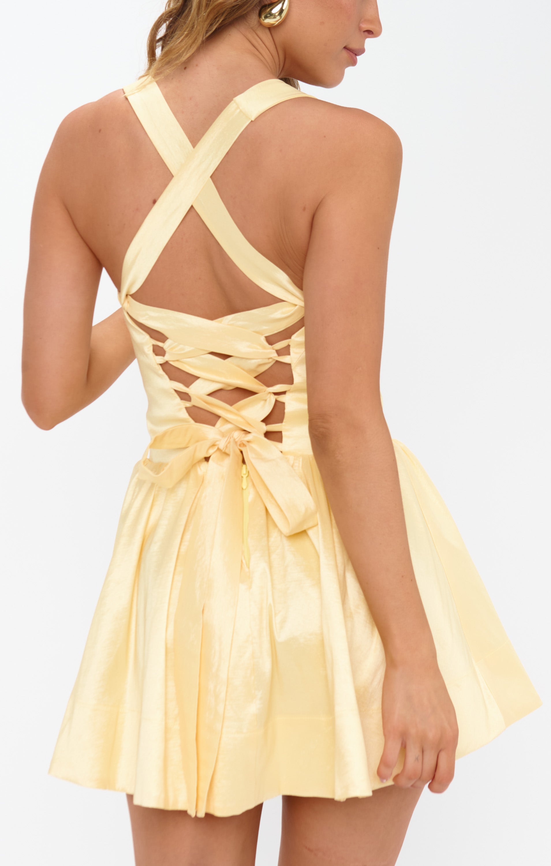 Abigail Mini Dress ~ Pale Yellow Taffeta Show Me Your Mumu Abigail Mini Dress ~ Pale Yellow Taffeta Show Me Your Mumu
