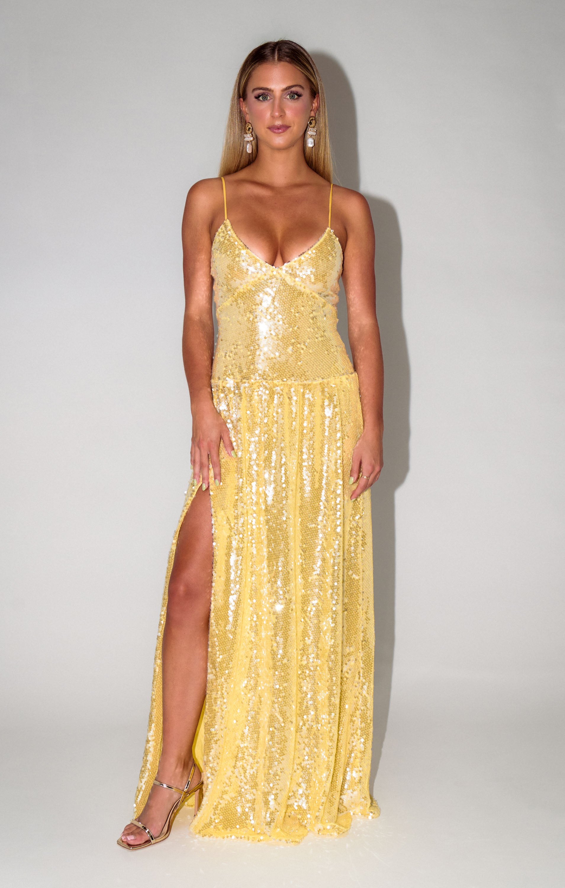 Gwen Maxi Dress ~ Yellow Shimmery Sequins – Show Me Your Mumu
