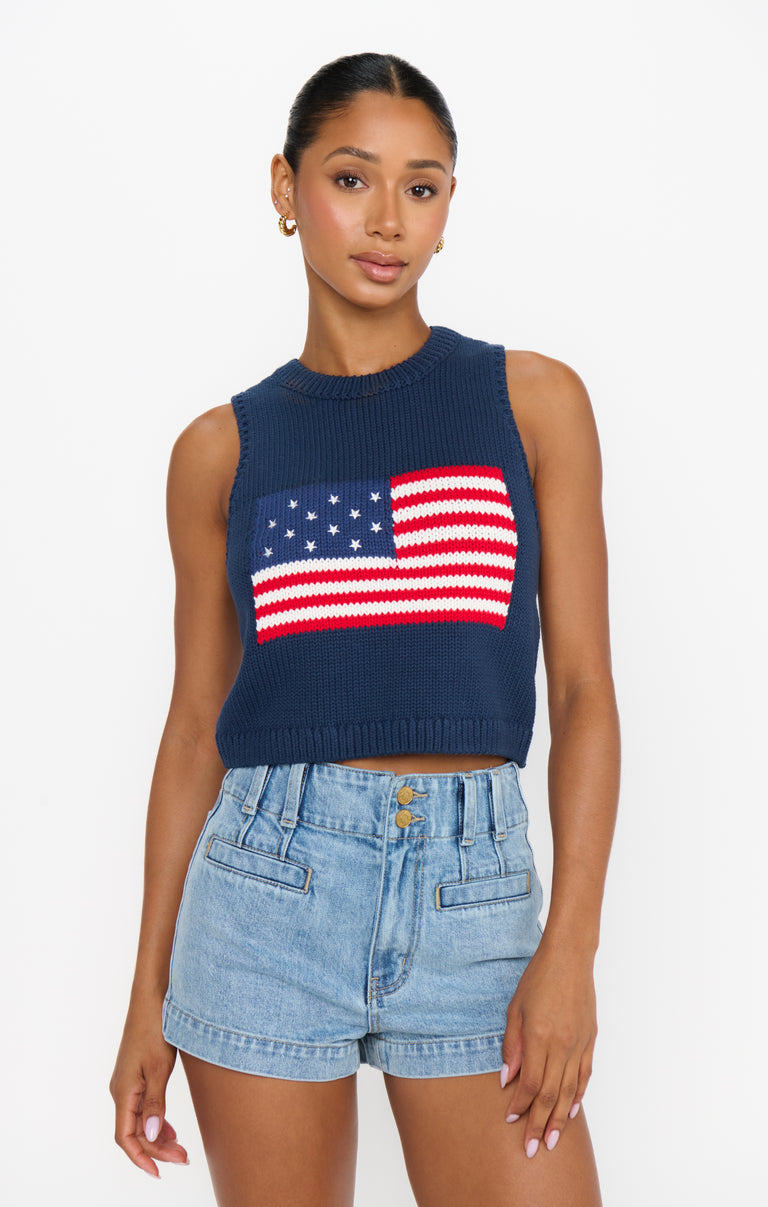 トップス MIUMIU Navy Short Tank Top Miu Miu: Women's Quarter-Zip Top (Navy) | DSMNY E-SHOP