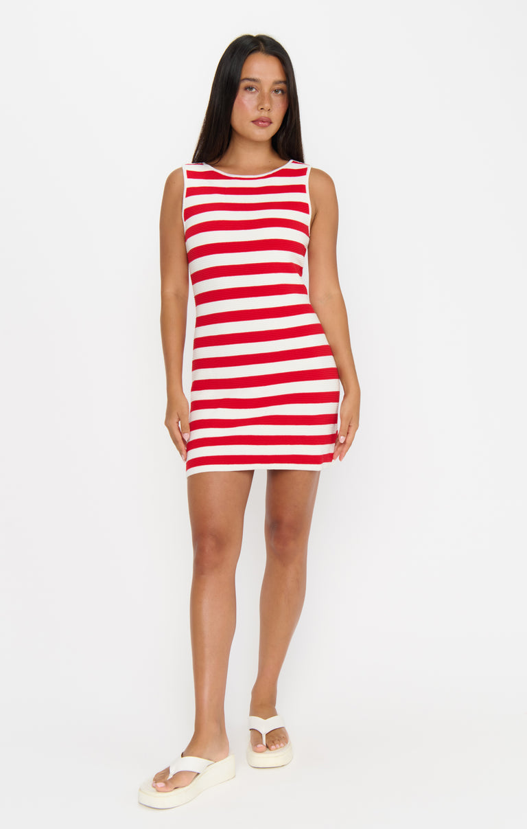 red and white mini dress Cameron Mini Dress, in Red Stripe Delight Knit