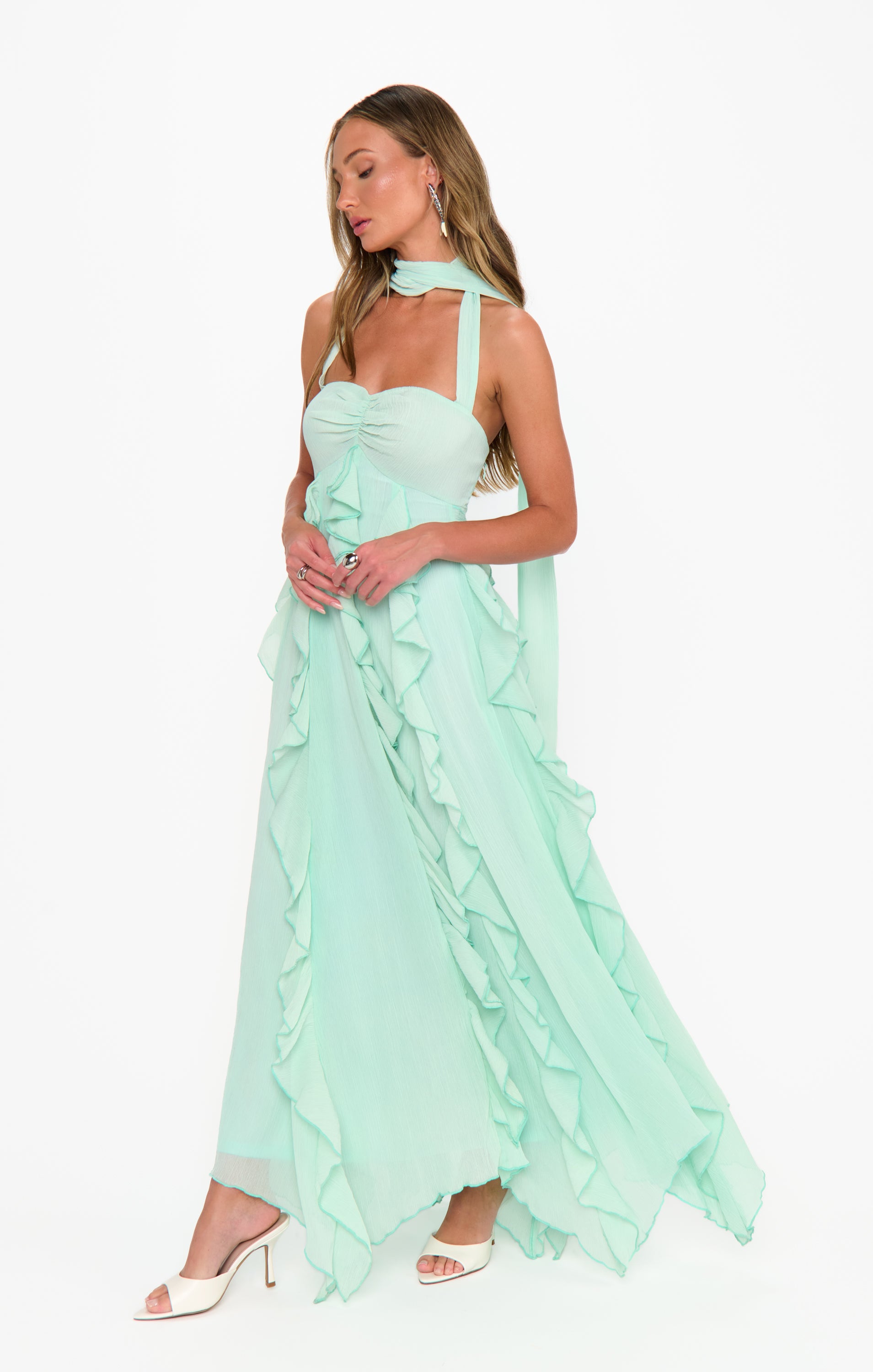 Show Me Your Mumu Gemma Ruffle Maxi Dress in Mint