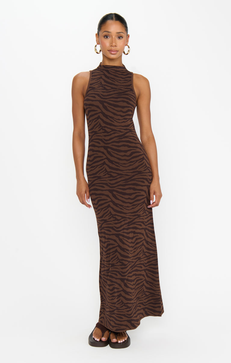 tiger maxi dress Nasty Gal Women's Premium Satin Tiger Cowl Back Strappy Maxi Dress in Stone