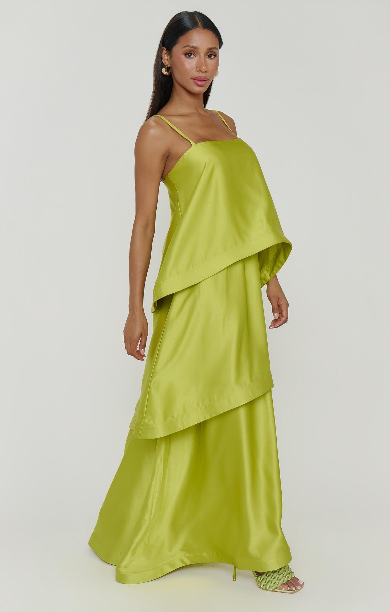 Ella Maxi Dress, in Chartreuse Luxe Satin, Size: Small | Show Me Your Mumu