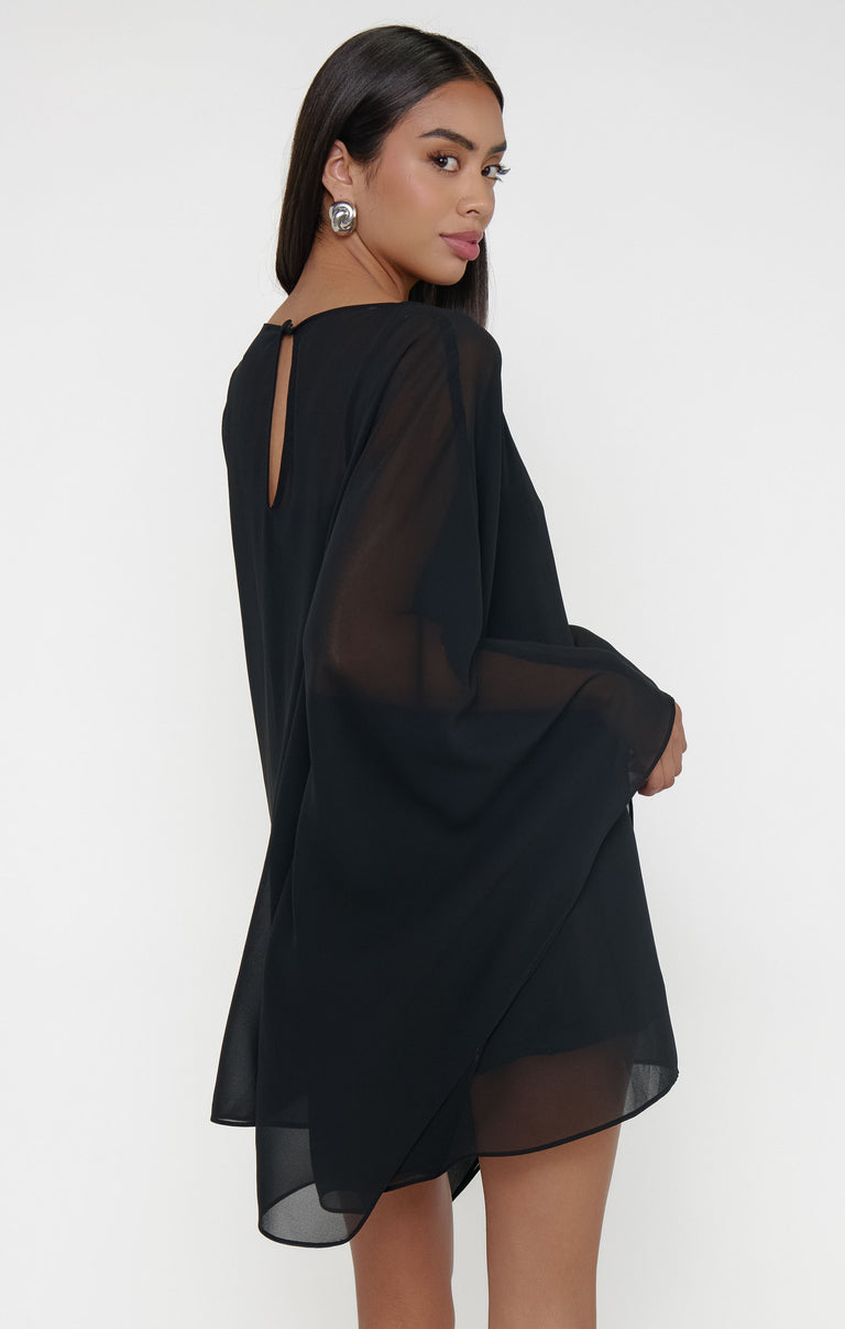 Olsen Mini Dress, in Black Chiffon, Size: Small | Show Me Your Mumu