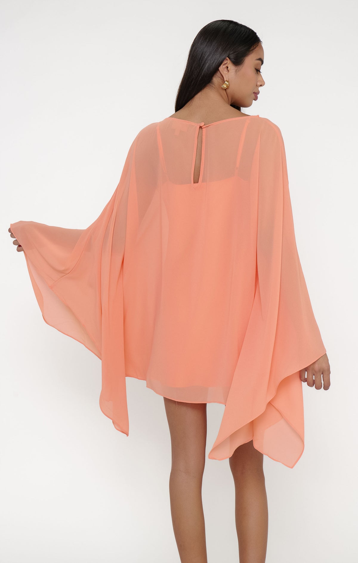 sundown sheer mini dress Olsen Dress, in Cantaloupe Chiffon | Show Me Your Mumu Made from airy sheer Size:34W Iridescent/Shimmer Tahari ASL Women's Tie-Neck