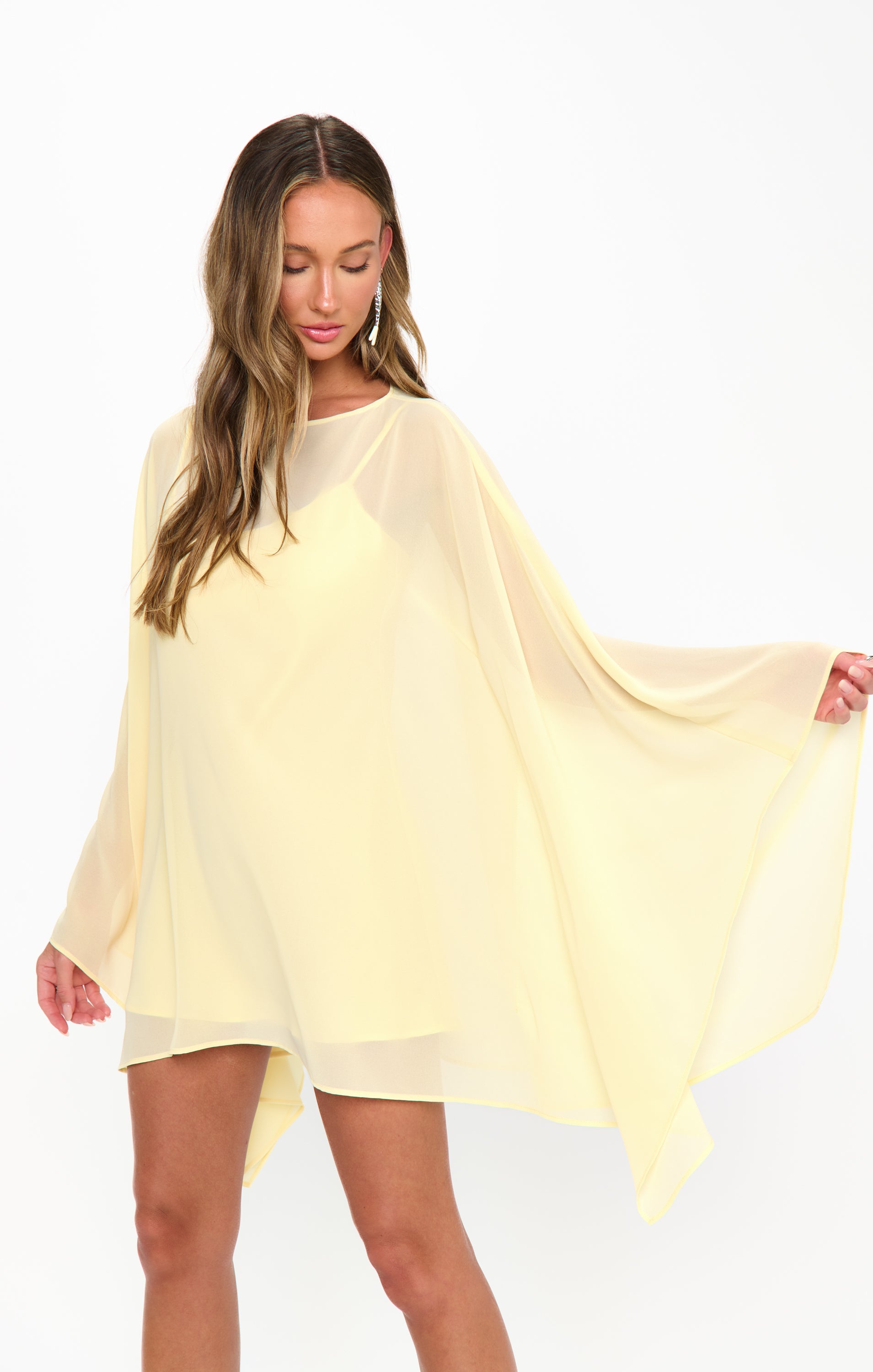 sheer yellow dress Olsen Mini Dress, in Pale Yellow Chiffon, Size: 2XL | Show Me Your Mumu