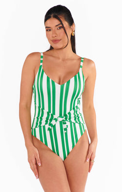 Malibu One Piece ~ Center Court Stripe Micro Rib