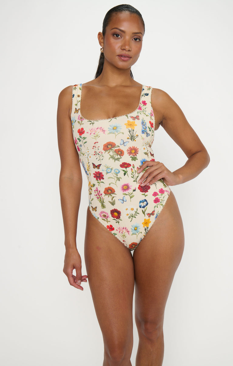 Miramar Beach One Piece ~ French Floral Rib Scrunch – Show Me Your