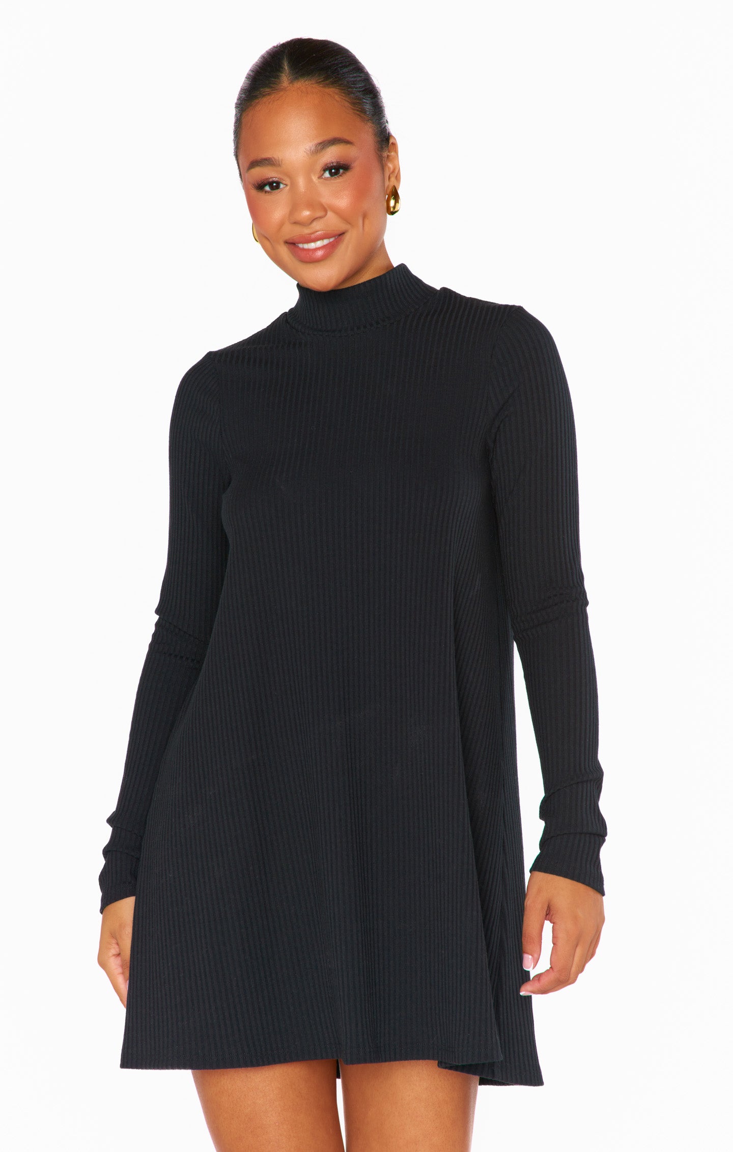 knee length dresses for ladies Voletta Turtleneck Knit Dress in Black