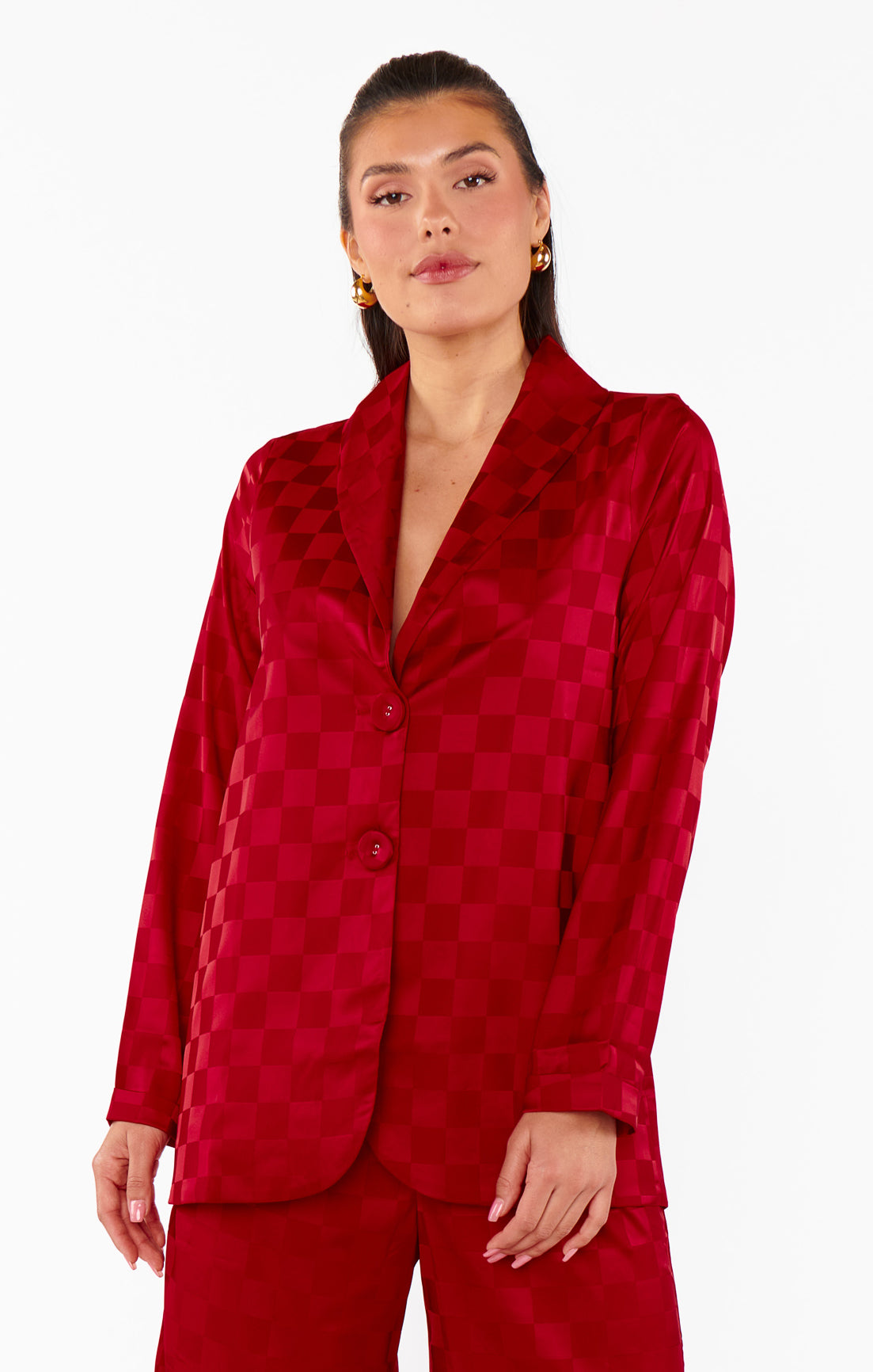 Felix Blazer Red Checkerboard Satin – Show Me Your Mumu