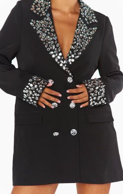 Extra Bling Blazer Dress ~ Jeweled Black Suiting