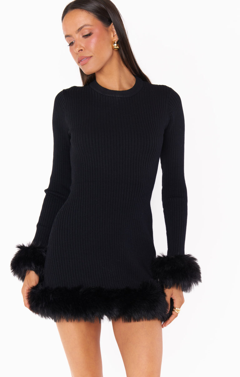 Fran Mini Dress ~ Black Knit with Faux Fur Show Me Your Mumu Fran Mini Dress ~ Black Knit with Faux Fur Show Me Your Mumu