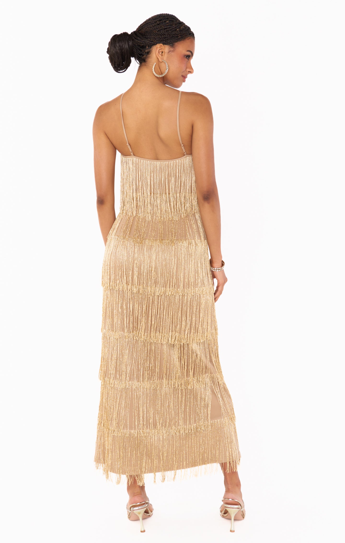 Show Me Your Mumu Gatsby Maxi Dress Gold Rush Fringe L