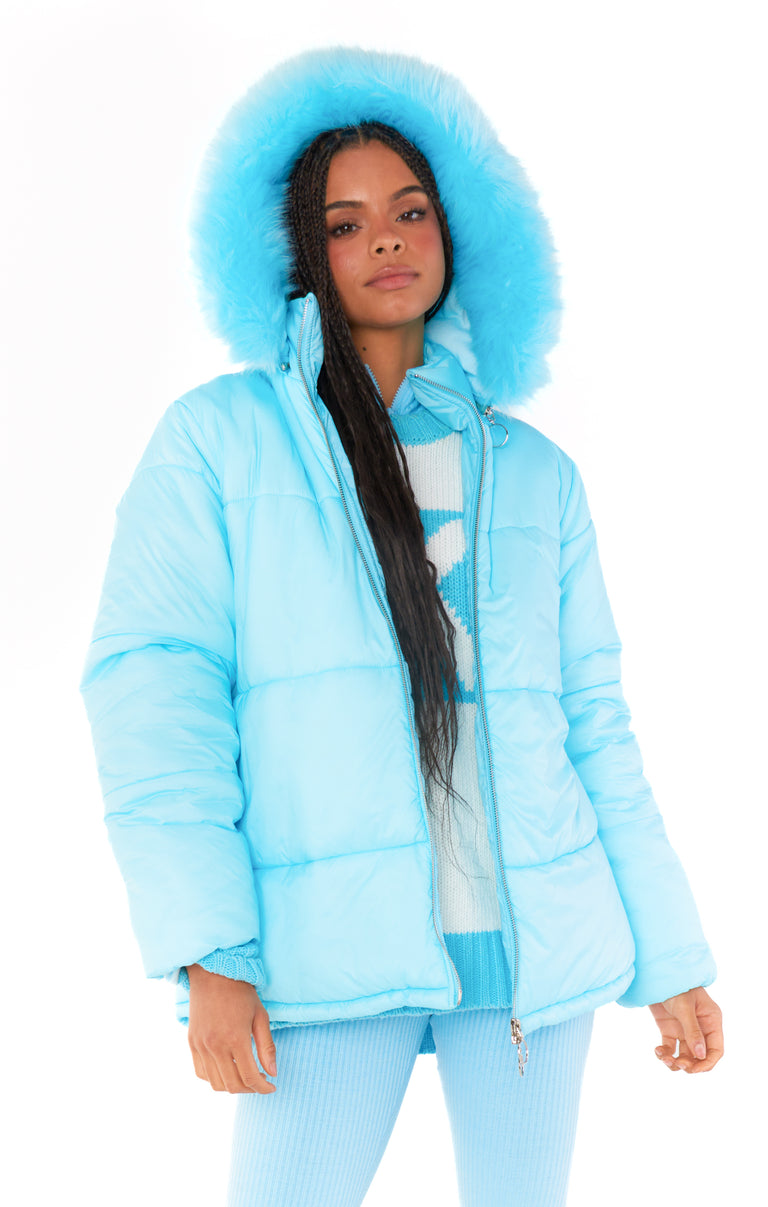 Snowbird Puffer Jacket ~ Powder Blue with Faux Fur – Show Me Your Mumu