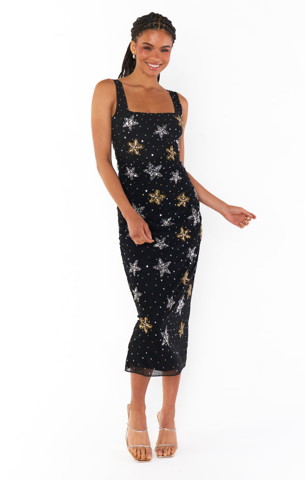 Stassi Midi Dress ~ Starfish Beaded Sequins Black – Show Me Your Mumu