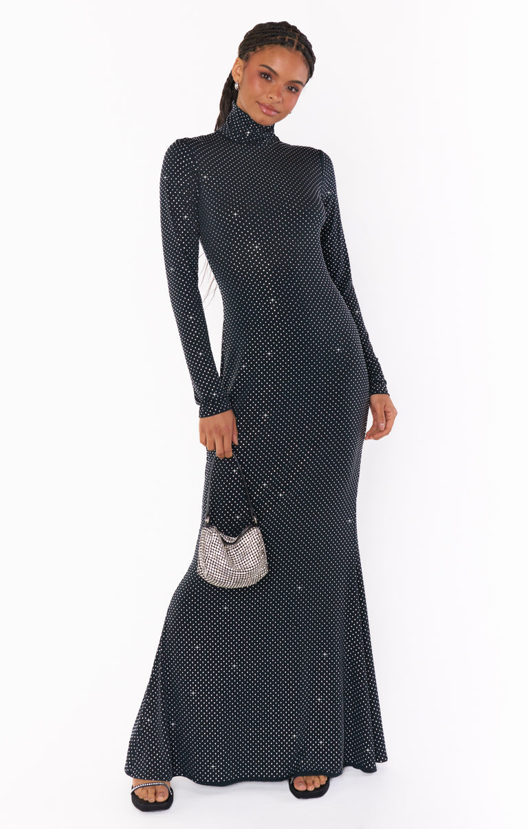 chinese dress ladies Black Rhinestone Sleeveless Ruched Mesh Midi Dress – PinkBlush main image 1
