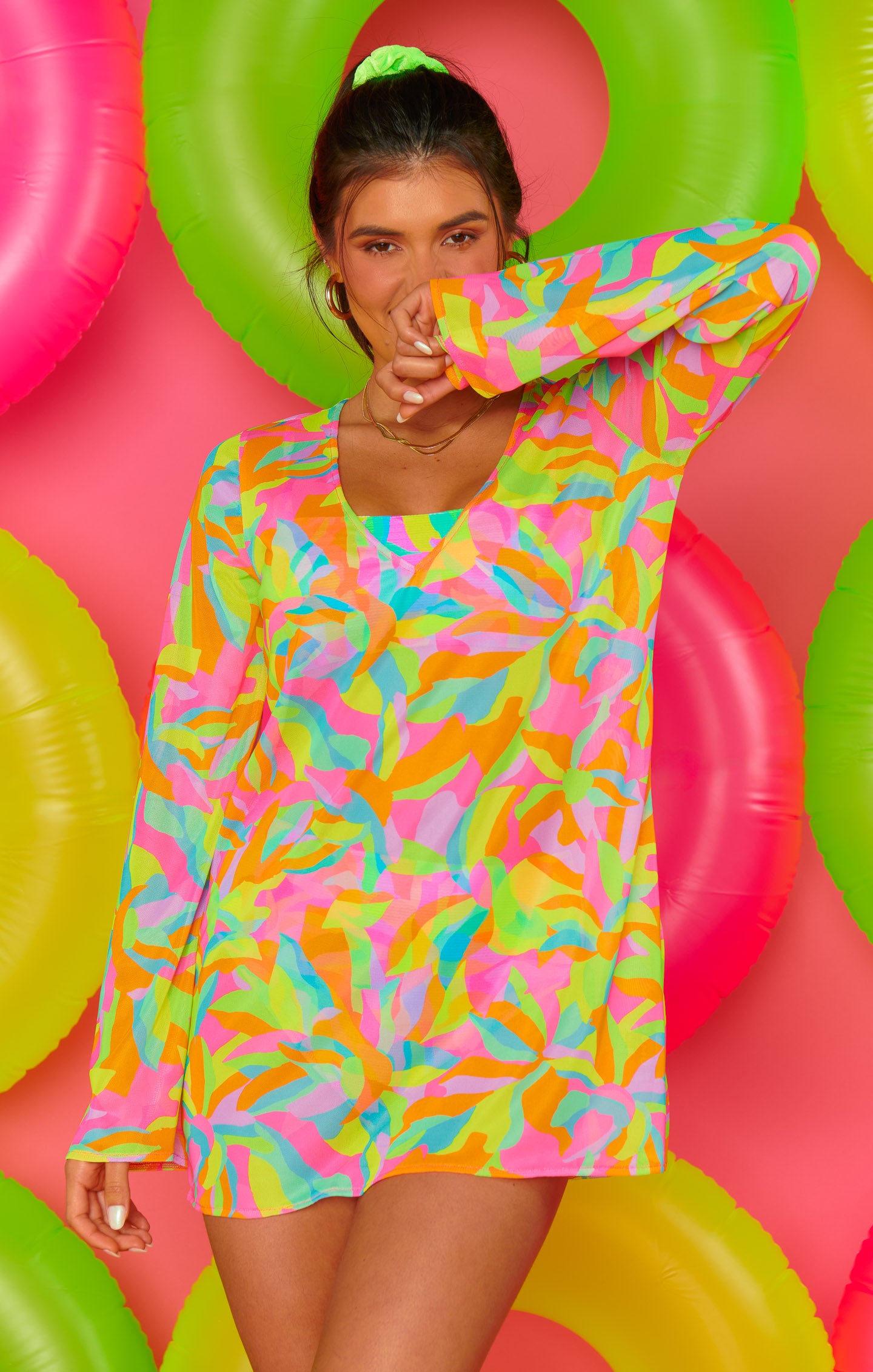 Love & Sports Women's Magenta Burst Tropical Print Shimmer Tankini Top,  Sizes XS-XXL