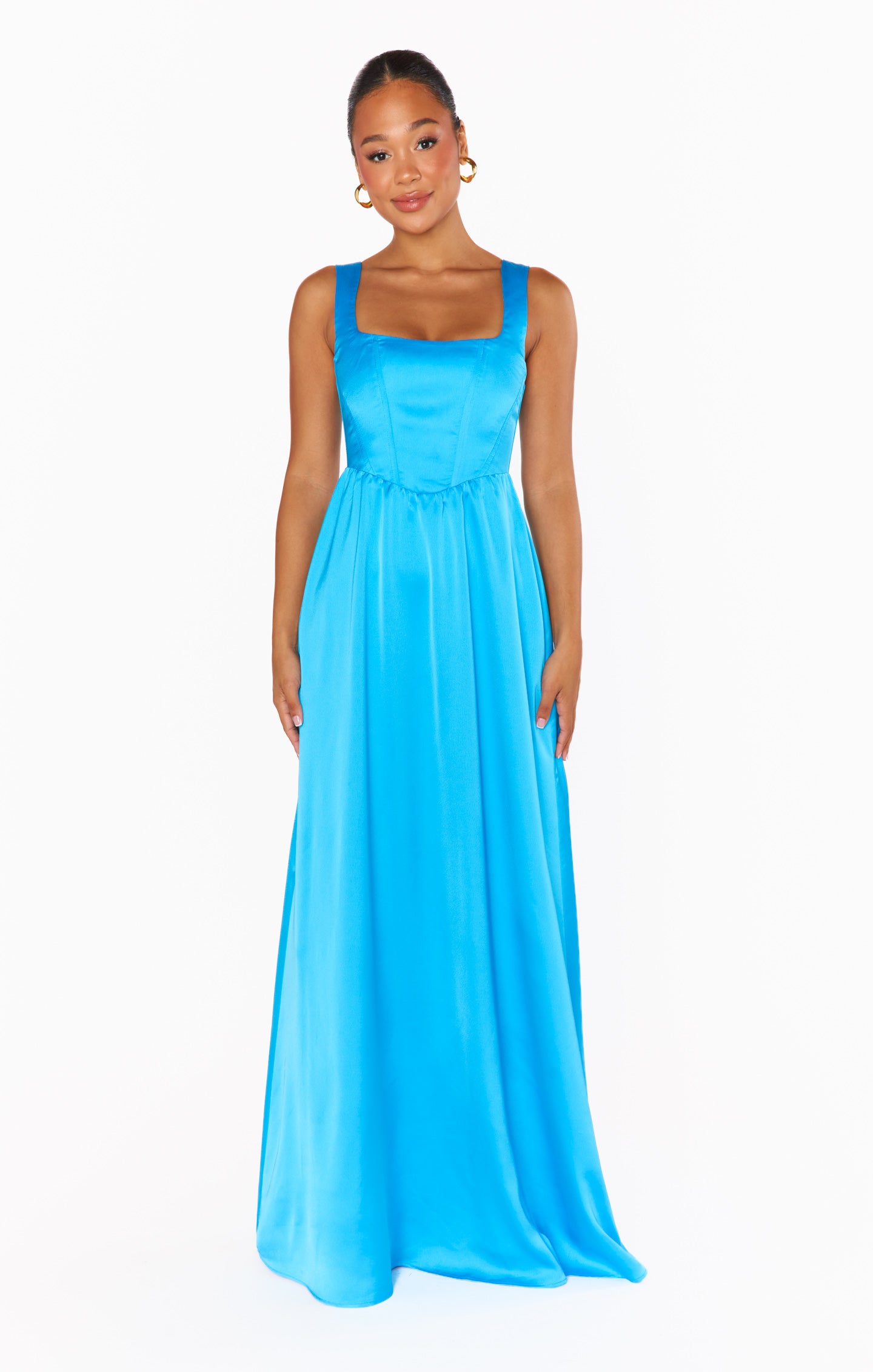 Nina Maxi Dress Azure Blue Luxe Satin – Show Me Your Mumu