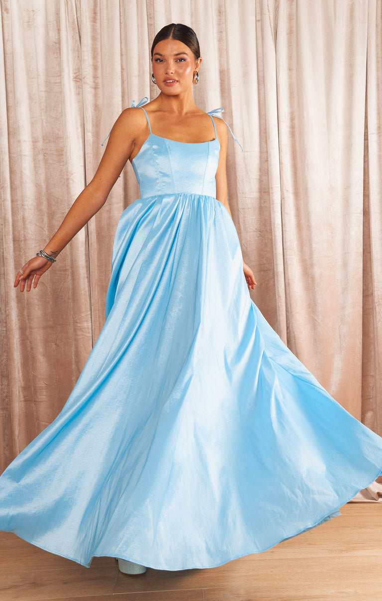 Juliet Maxi Dress ~ Light Blue Taffeta – Show Me Your Mumu