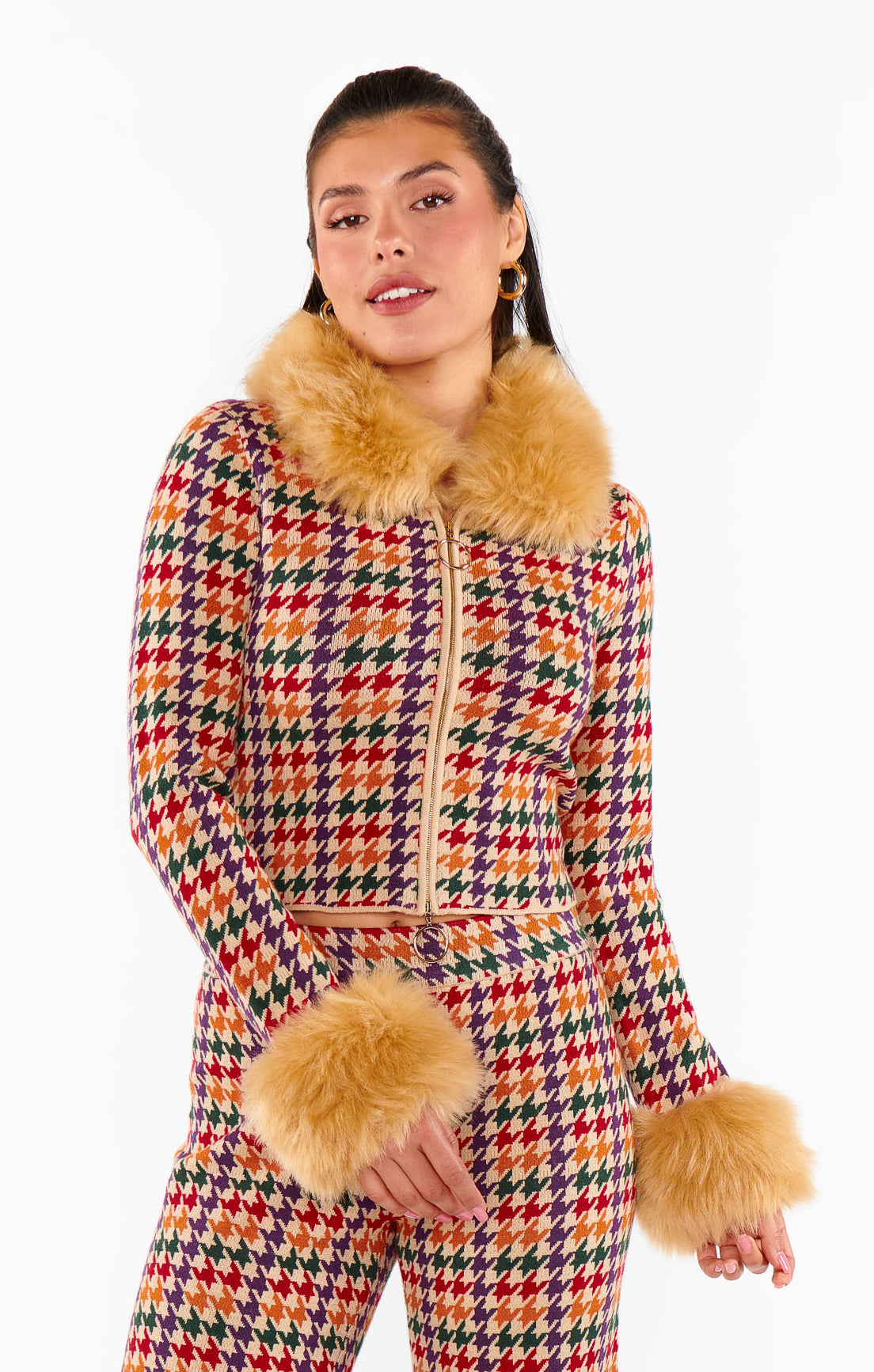 Zermatt Zip Up ~ Valley Houndstooth Faux Fur – Show Me Your Mumu