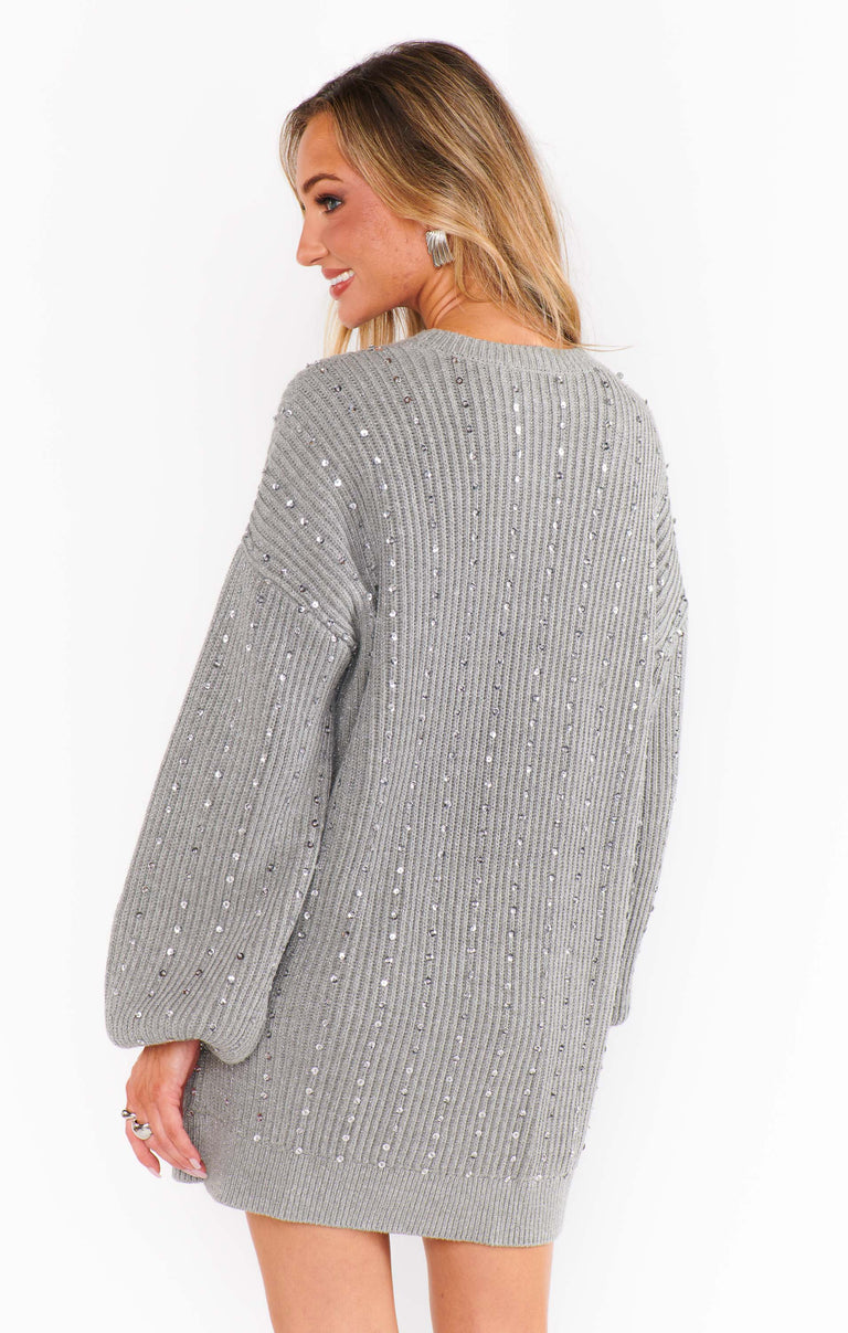 gray knit sweater dress Women Plus Size Knit Sweater Dress Long Sleeve Crew Neck Solid Comfy Slim Fit Stretch Pullover Bodycon Mini Dress (5X-Large, Gray)