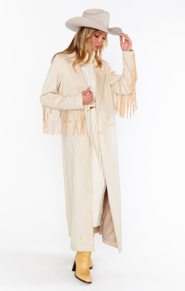 Sierra Fringe Maxi Jacket ~ Cream Faux Suede – Show Me Your Mumu