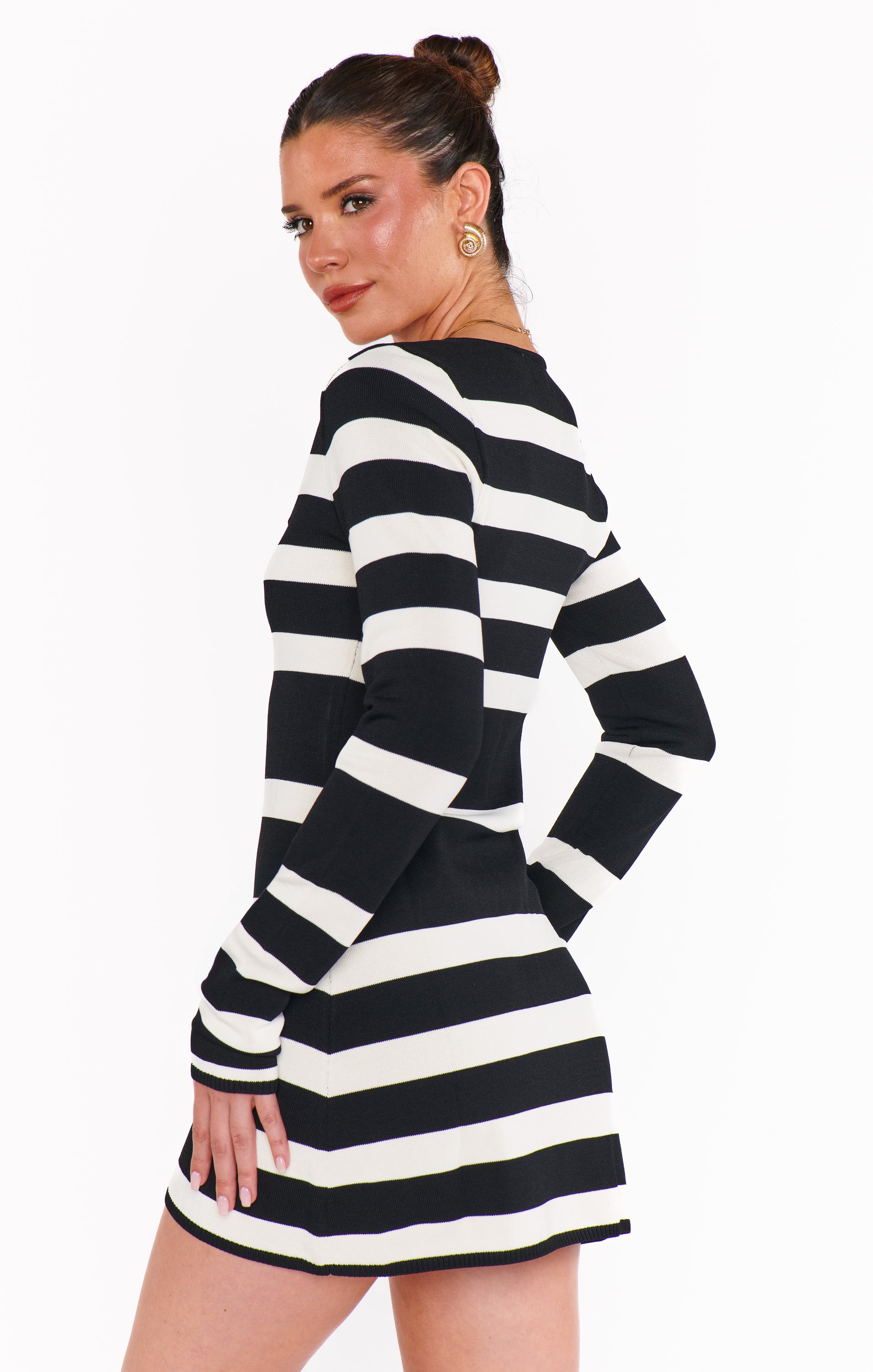 Erika Mini Dress ~ Black White Stripe Knit – Show Me Your Mumu