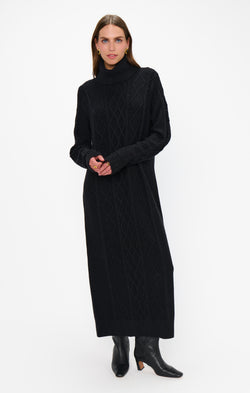 Montreal Midi Dress ~ Black Cable Knit