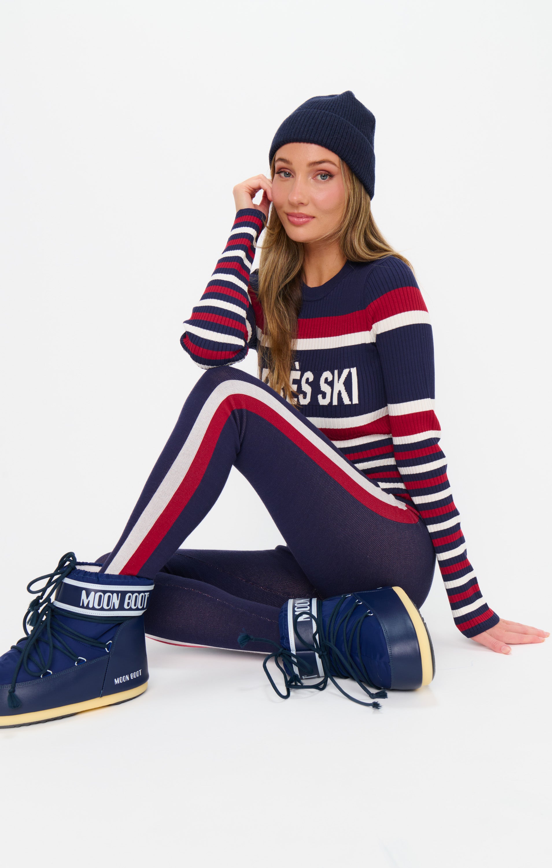 (取寄) ショウ ミー ユア ムームー レディース コージー レギンス ネイビー レース ストライプ ニット Show Me Your Mumu women Cozy Leggings Navy Race Stripe Knit Race Stripe Knit Cozy Leggings ~ Navy Race Stripe Knit – Show Me Your Mumu