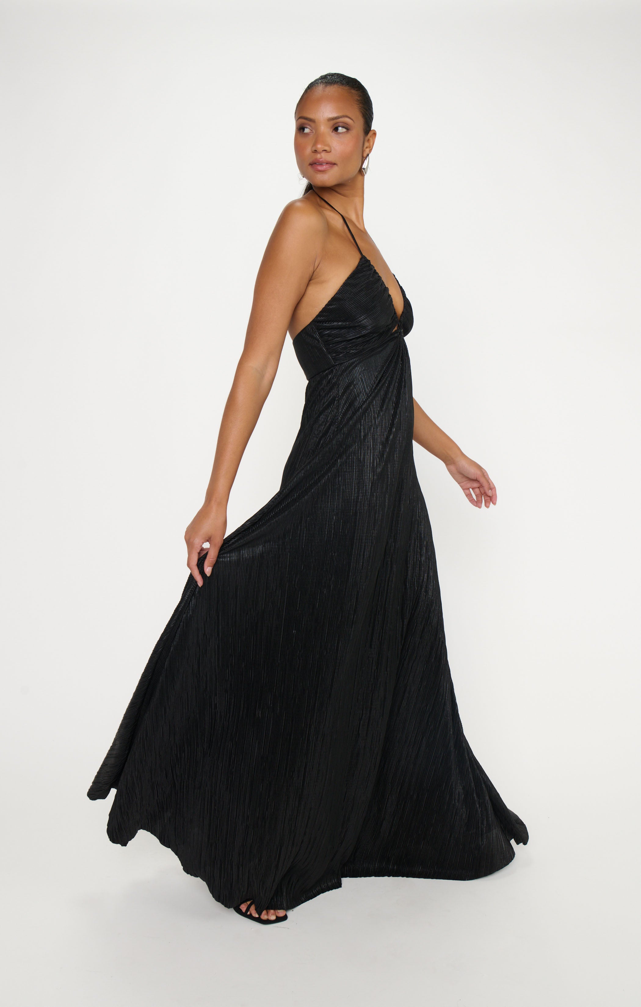Paros Maxi Dress ~ Pleated Black Gloss – Show Me Your Mumu