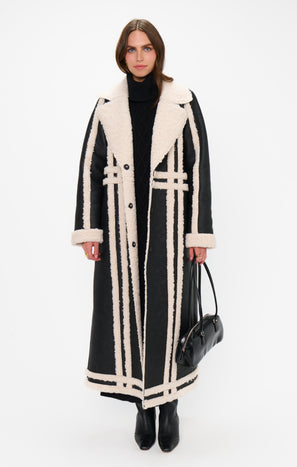 Swiss Alps Coat ~ Black Faux Leather with Sherpa