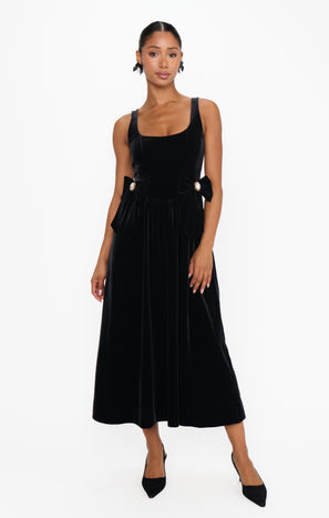 Ricci Midi Dress ~ Black Velvet