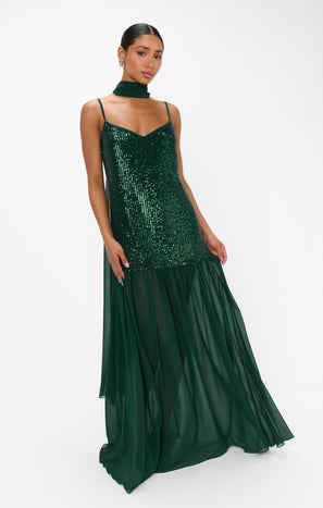 Dalia Maxi Dress ~ Emerald Sequins