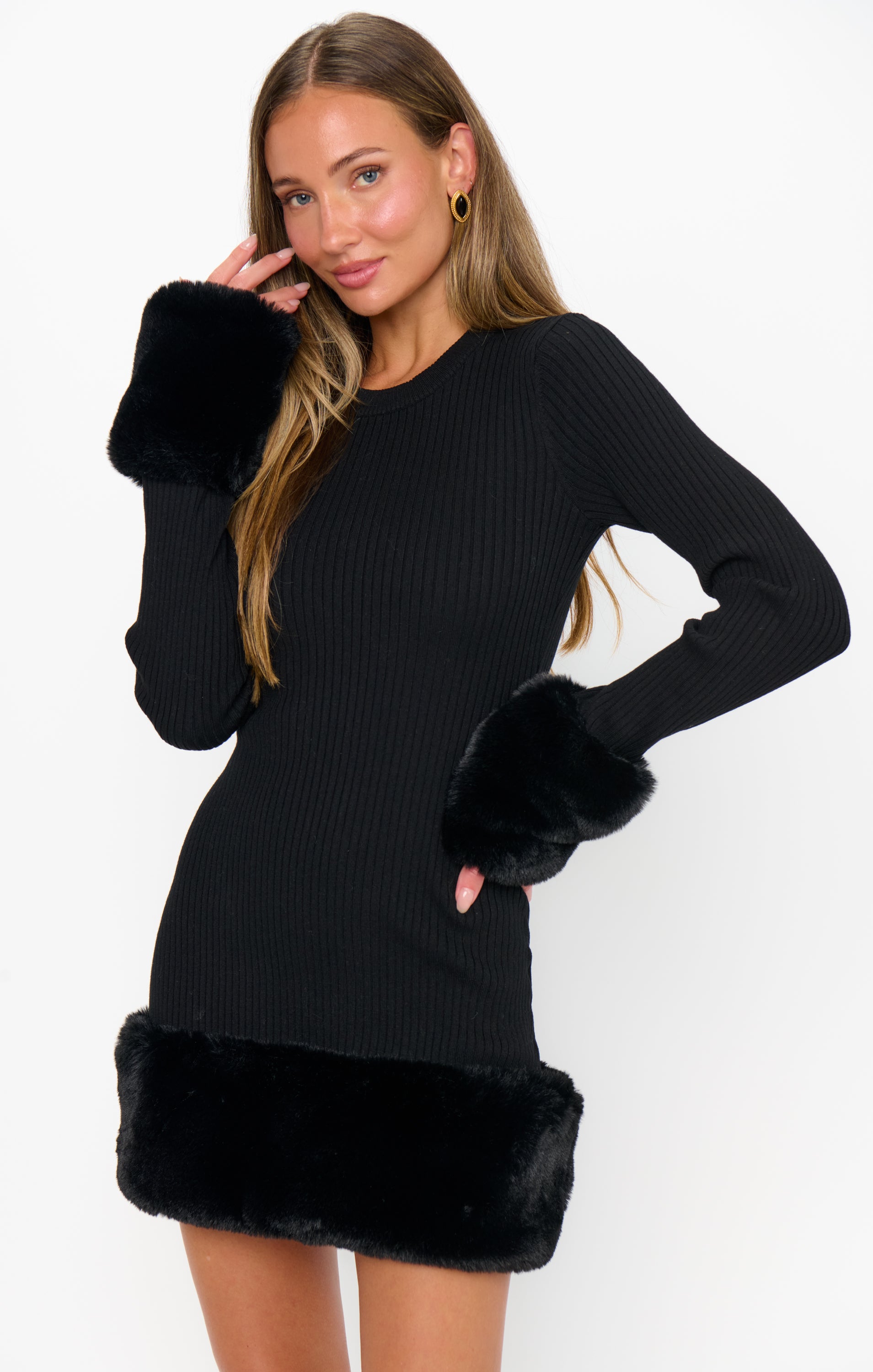 Drescher Mini Dress ~ Black Knit with Faux Fur – Show Me Your Mumu