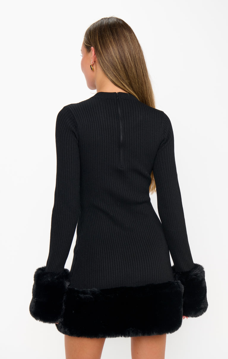 Drescher Mini Dress ~ Black Knit with Faux Fur Show Me Your Mumu Drescher Mini Dress ~ Black Knit with Faux Fur Show Me Your Mumu